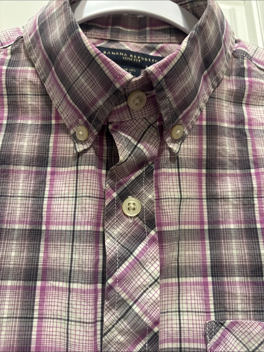 Banana Republic Slim Fit Men's Purple Plaid Button-Down Shirt